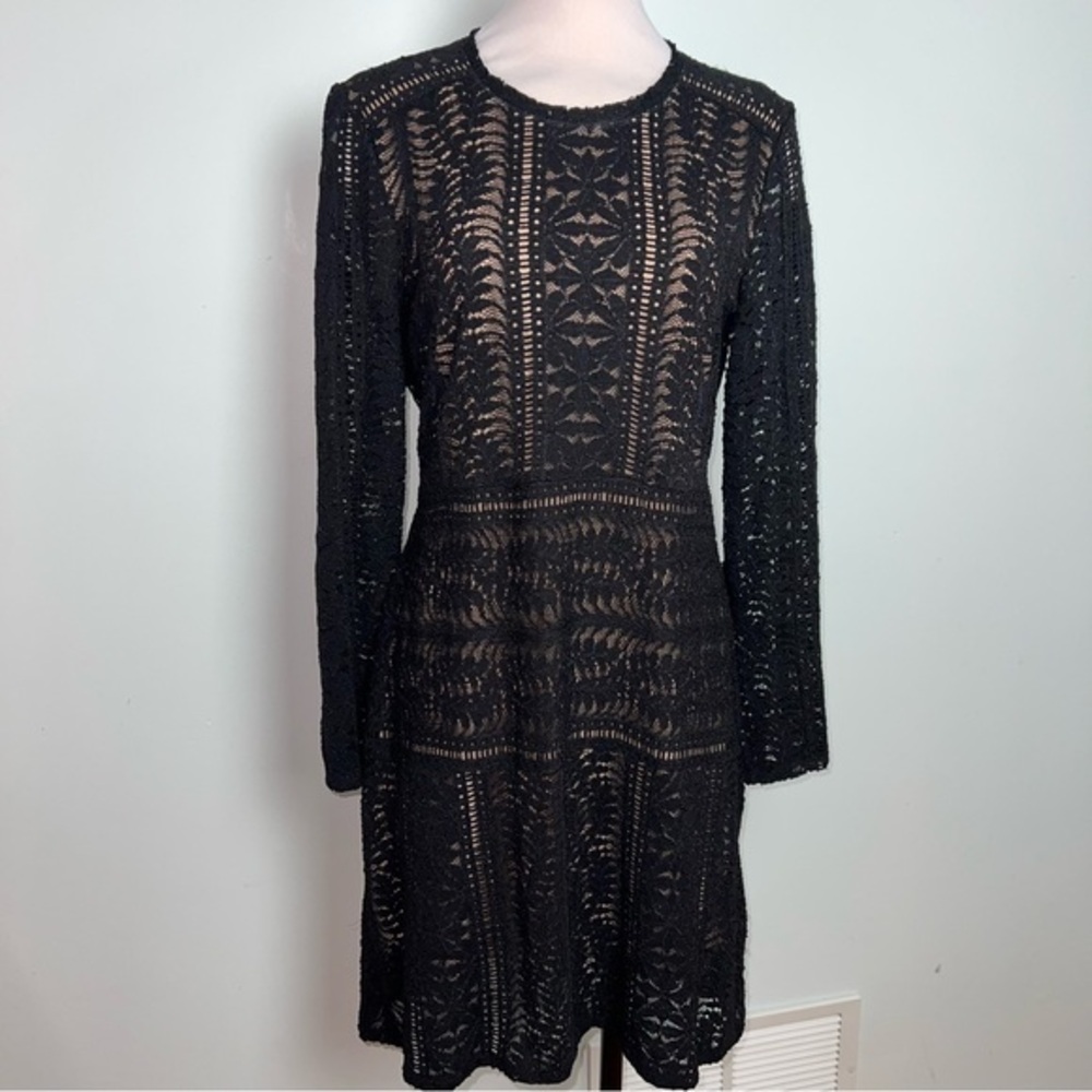 BCBGMaxAzria Black Lace Long Sleeve Lace Fir & Flare Dress - Women’s Size Large